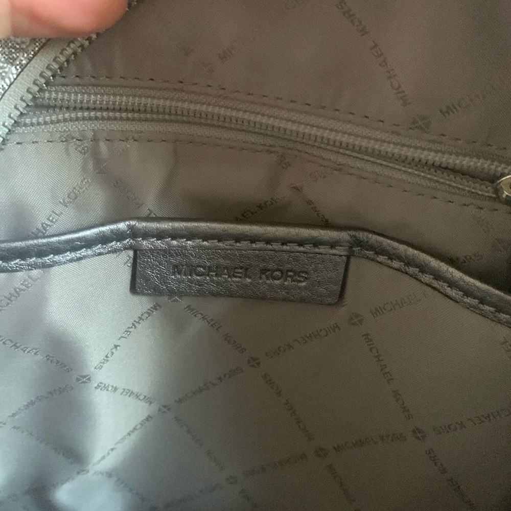 Michael Kors Silver shimmer Monogram Backpack shiny zipper leather compartments - Picture 4 of 16